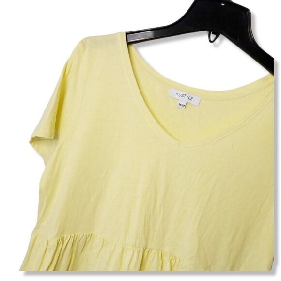 PASTEL Yellow Babydoll Vneck Tee - Picture 2 of 3